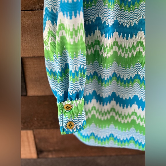 Vintage Groovy Zig Zag Waves Bradley Dagger Collar Button Up Lightweight Jacket - Picture 6 of 10